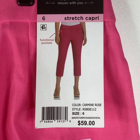 Rafaela Stretch Capri Pink Size 6 NWT - Picture 5 of 6
